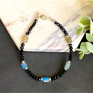 Labradorite Black Tourmaline Bracelet Gemstone Beaded bracelet sterling silver
